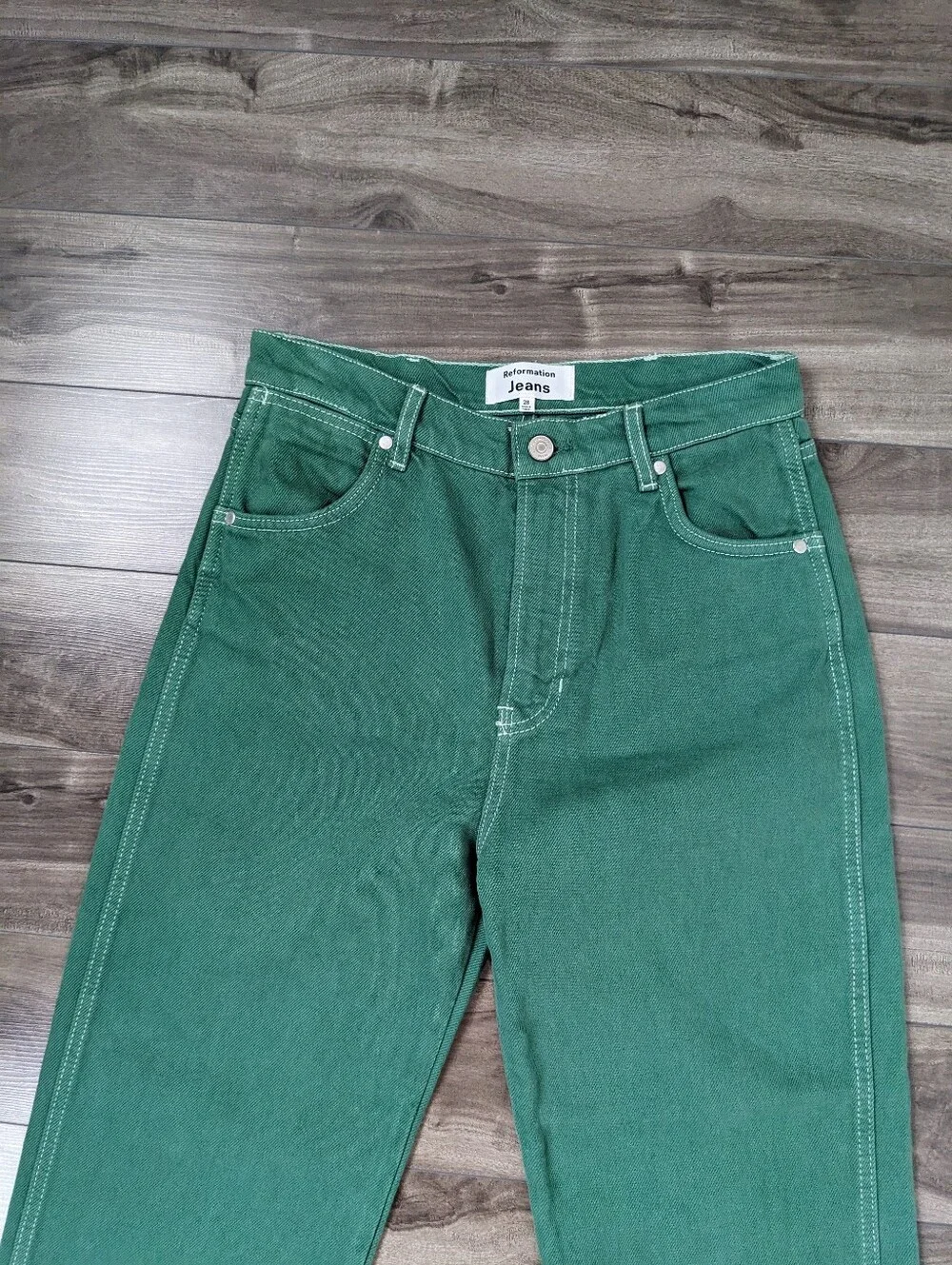 Reformation Women's Jeans Cowboy High Rise Straight Jeans Green Size 28 - Picture 3 of 12